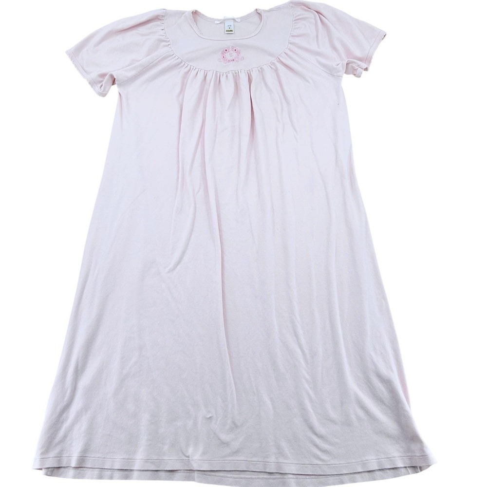 Calida Wms Nightgown M Pink Embroidered Cotton Short Sleeve Vintage Cottagecore